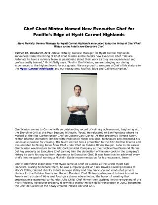 Chef Chad Minton Named New Executive Chef for Pacific’s Edge
