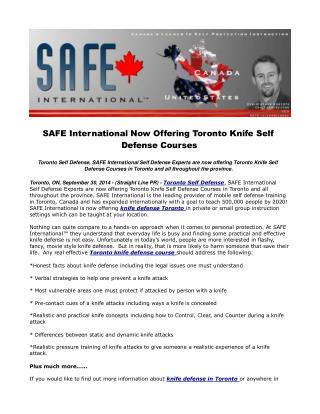 SAFE International Now Offering Toronto Knife Self Defense C