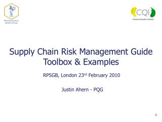 Supply Chain Risk Management Guide Toolbox &amp; Examples