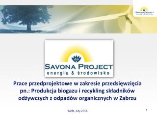 PLAN PREZENTACJI: SAVONA PROJECT Sp. z o.o. - wykonawca prac przedprojektowych