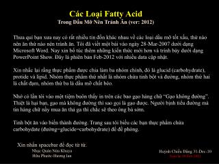 Các Loại Fatty Acid Trong Dầu Mỡ Nên Tránh Ăn (ver: 2012)