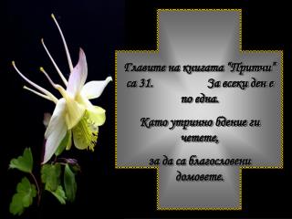 Главите на книгата “Притчи” са 31. За всеки ден е по една.