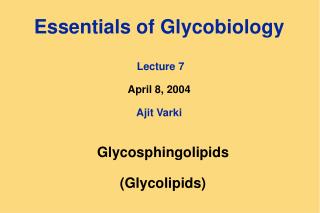 Essentials of Glycobiology Lecture 7 April 8, 2004 Ajit Varki