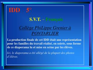 IDD 5° S.V.T. – Français Collège PhiLippe Grenier à PONTARLIER