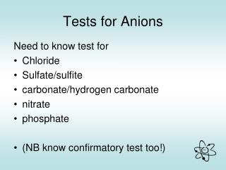 Tests for Anions