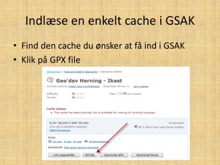 Indlæse en enkelt cache i GSAK
