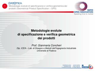 Metodologie evolute di specificazione e verifica geometrica dei prodotti