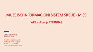 Muzejski informacioni sistem srbije - MISS WЕB aplikacija ETERNITAS