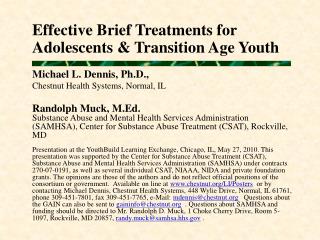 Effective Brief Treatments for Adolescents &amp; Transition Age Youth
