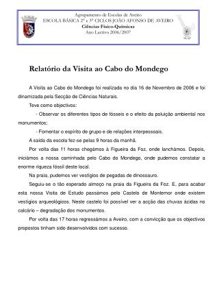 Agrupamento de Escolas de Aveiro ESCOLA BÁSICA 2° e 3° CICLOS JOÃO AFONSO DE AVEIRO