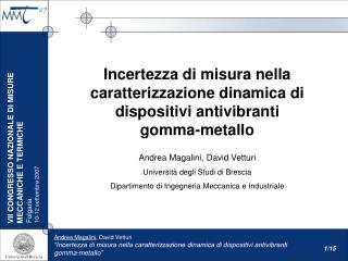 Andrea Magalini, David Vetturi Università degli Studi di Brescia