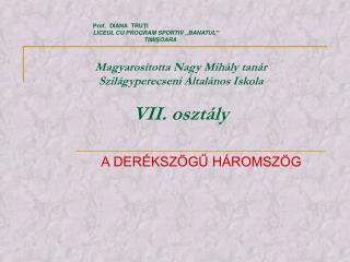 Mag y aros í totta Nagy Mih ály tanár Szilágyperecseni Általános Iskola VII. osztály