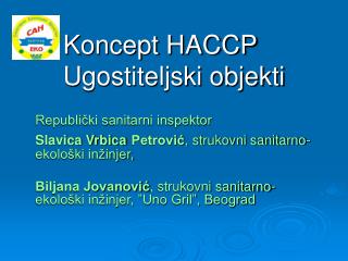 K oncept HACCP U gostiteljski objekti