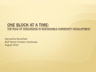 One Block At a Time: The Role of Organizing in Sustainable Community Development