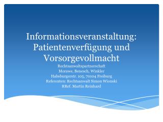 Informationsveranstaltung: Patientenverfügung und Vorsorgevollmacht