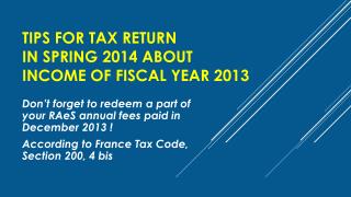 Tips for Tax Return in Spring 2014 about Income of Fiscal Year 2013