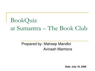 BookQuiz at Sumantra – The Book Club