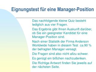 Eignungstest für eine Manager-Position