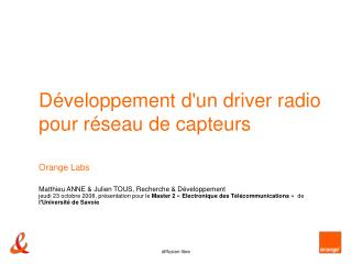 Développement d'un driver radio pour réseau de capteurs