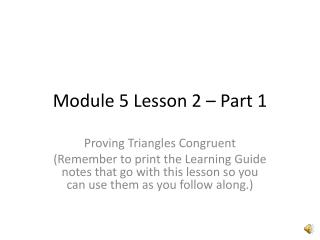Module 5 Lesson 2 – Part 1