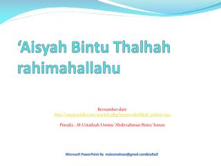 ‘ Aisyah Bintu Thalhah rahimahallahu
