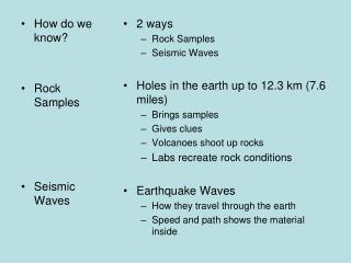 How do we know? Rock Samples Seismic Waves