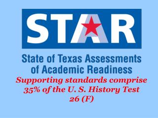 Supporting standards comprise 35% of the U. S. History Test 26 (F)