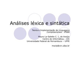 Análises léxica e sintática