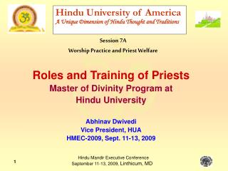 Hindu University of America A Unique Dimension of Hindu Thought and Traditions