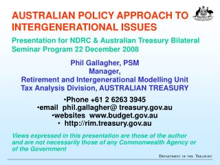 Phil Gallagher, PSM Manager, Retirement and Intergenerational Modelling Unit