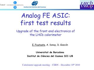 Calorimeter upgrade meeting – CERN – December 10 th 2010