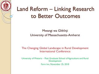 Land Reform – Linking Research to Better Outcomes