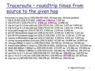 Traceroute – roundtrip times from source to the given hop