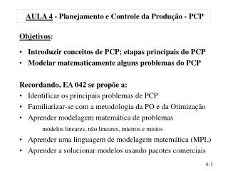 AULA 4 - Planejamento e Controle da Produção - PCP