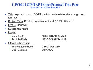 1. FY10-11 GIMPAP Project Proposal Title Page Revised on 14 October 2010