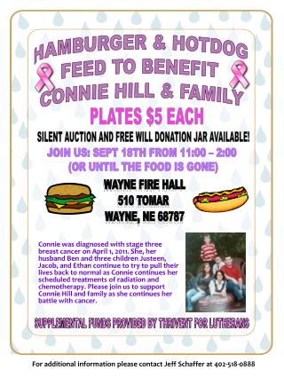 HAMBURGER &amp; HOTDOG FEED TO BENEFIT CONNIE HILL &amp; FAMILY