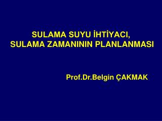 SULAMA SUYU İHTİYACI, SULAMA ZAMANININ PLANLANMASI