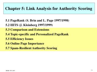 Chapter 5: Link Analysis for Authority Scoring
