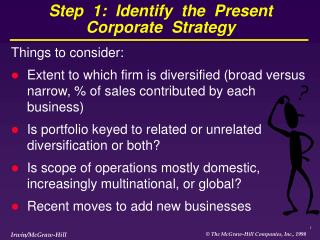Step 1: Identify the Present Corporate Strategy