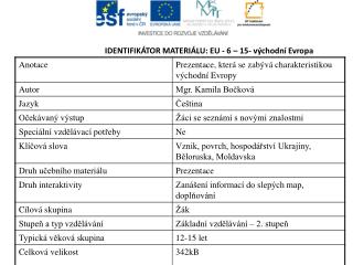 IDENTIFIKÁTOR MATERIÁLU: EU - 6 – 15- východní Evropa