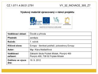 Výukový materiál zpracovaný v rámci projektu