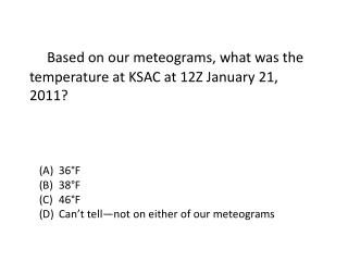 Based on our meteograms, what was the temperature at KSAC at 12Z January 21 , 2011?