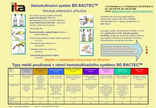 Hemokultivační systém BD BACTEC TM Stručná referenční příručka