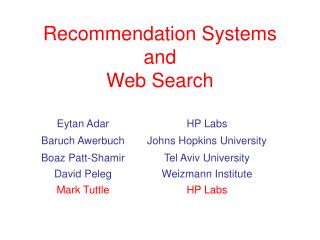 Recommendation Systems and Web Search