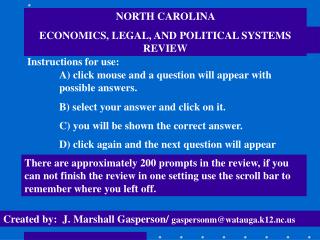 NORTH CAROLINA ECONOMICS, LEGAL, AND POLITICAL SYSTEMS REVIEW