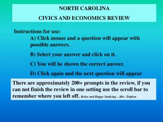 NORTH CAROLINA CIVICS AND ECONOMICS REVIEW