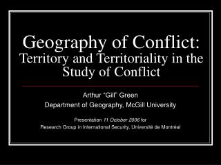 Geography of Conflict: Territory and Territoriality in the Study of Conflict