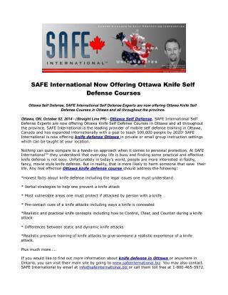 SAFE International Now Offering Ottawa Knife Self Defense Co