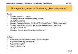 Übungen/Aufgaben zur Vorlesung „Realzeitsysteme“