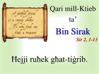 Qari mill-Ktieb ta’ Bin Sirak Sir 2, 1-13